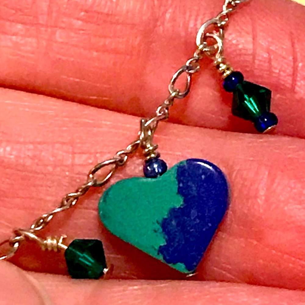 Azurite-Malachite Earrings, Bracelet, & Anklet Set
